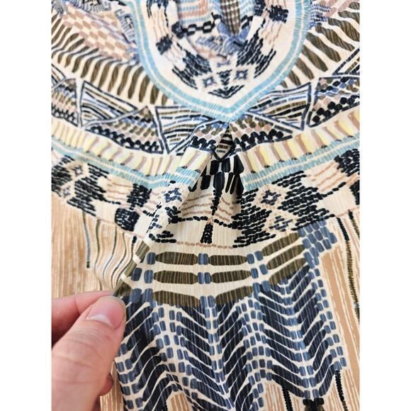 Hale Bob small tribal Aztec geometric lined shift dress printed split neck EUC - Picture 7 of 9